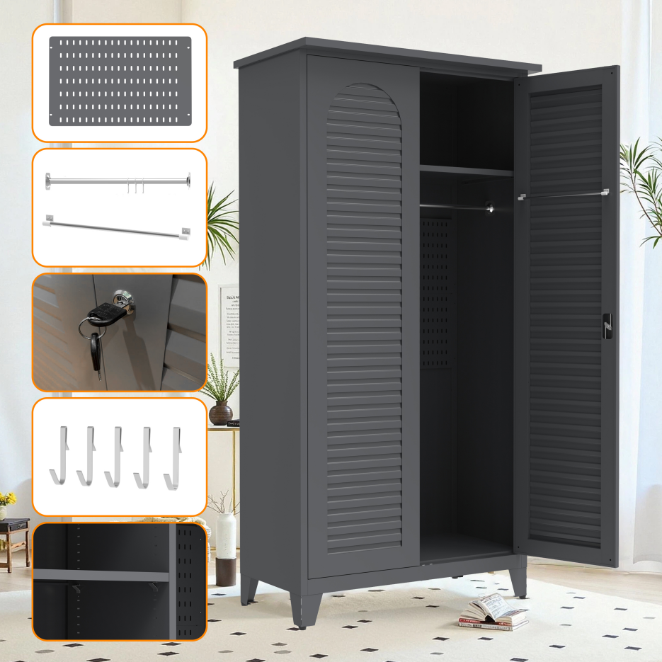 73'' Tall Metal Tool Storage Cabinet - Slate Finish