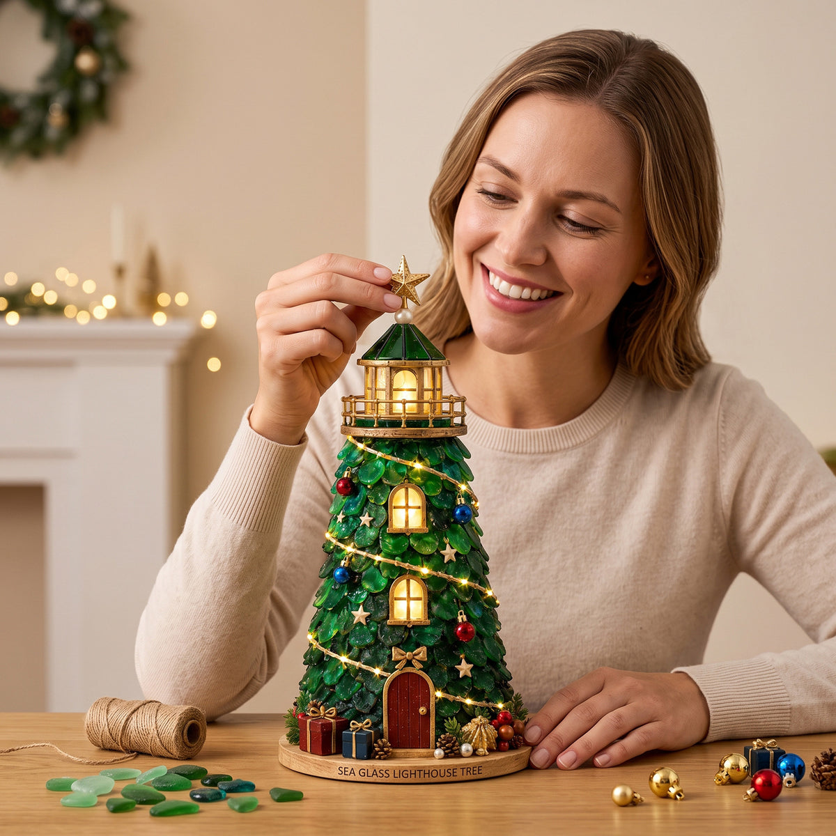 Santa Claus Glass-Textured Lighthouse Holiday Ornament Kit - All Styles