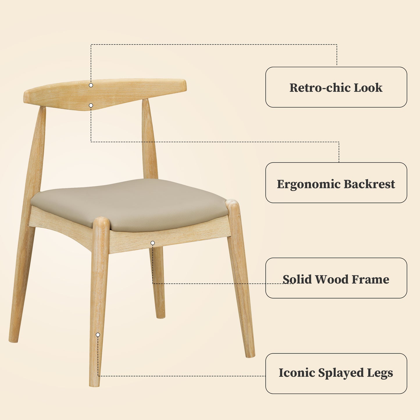 Set of 2 Rubberwood Dining Chairs with Ergonomic Backrest - Light Gray