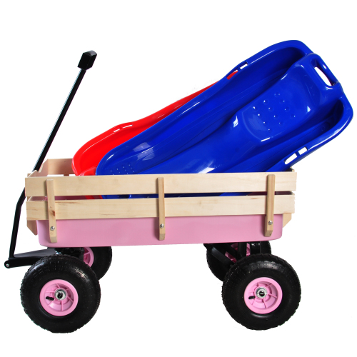 All Terrain Garden Wagon with Wood Railing and Air Tires for Outdoor Use