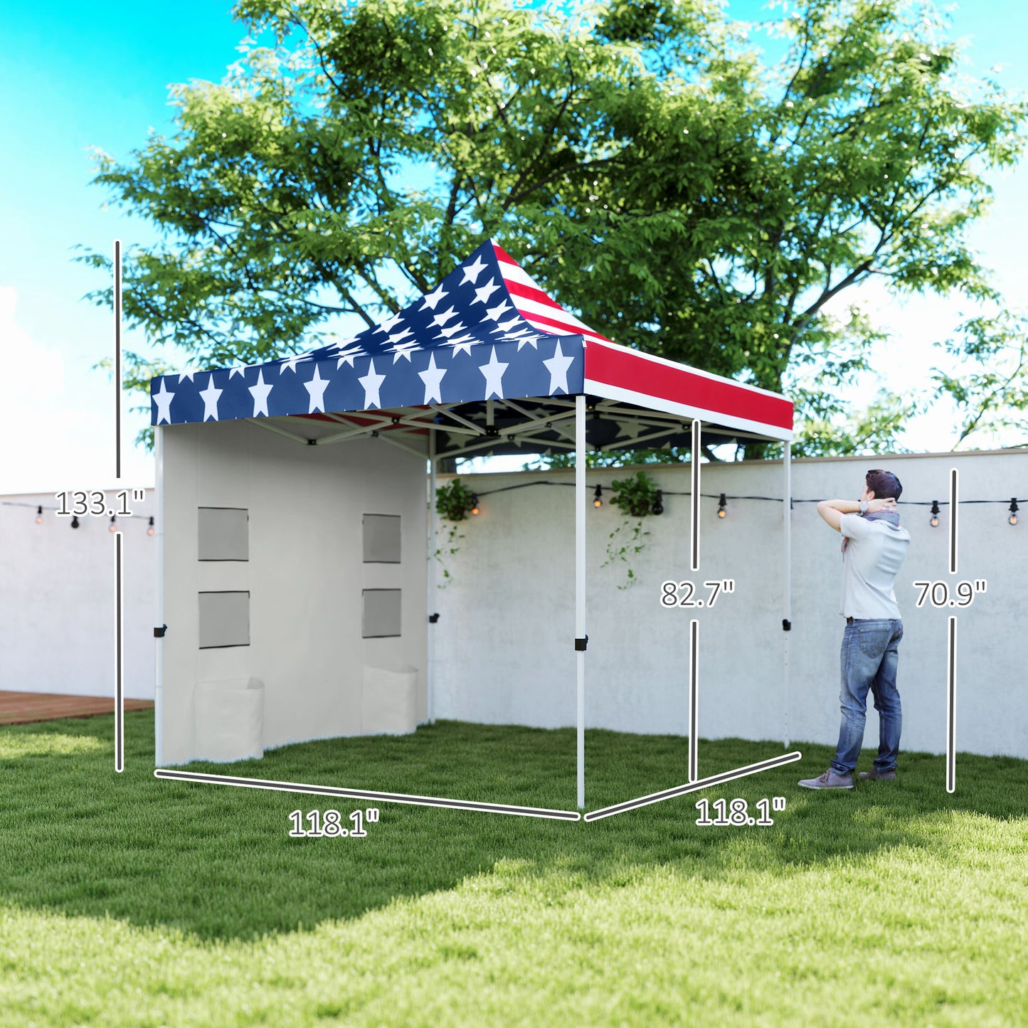 Heavy Duty 10x10 Pop Up Canopy Tent with Sidewall - American Flag