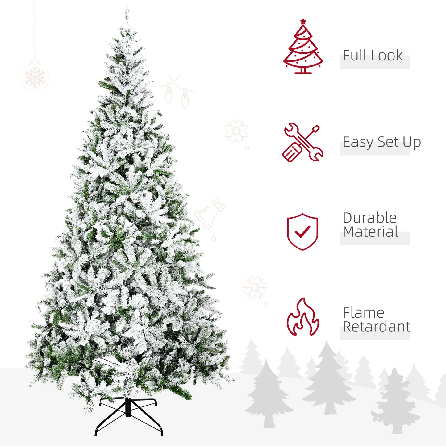 9' Tall Unlit Snow Flocked Pine Christmas Tree - Green