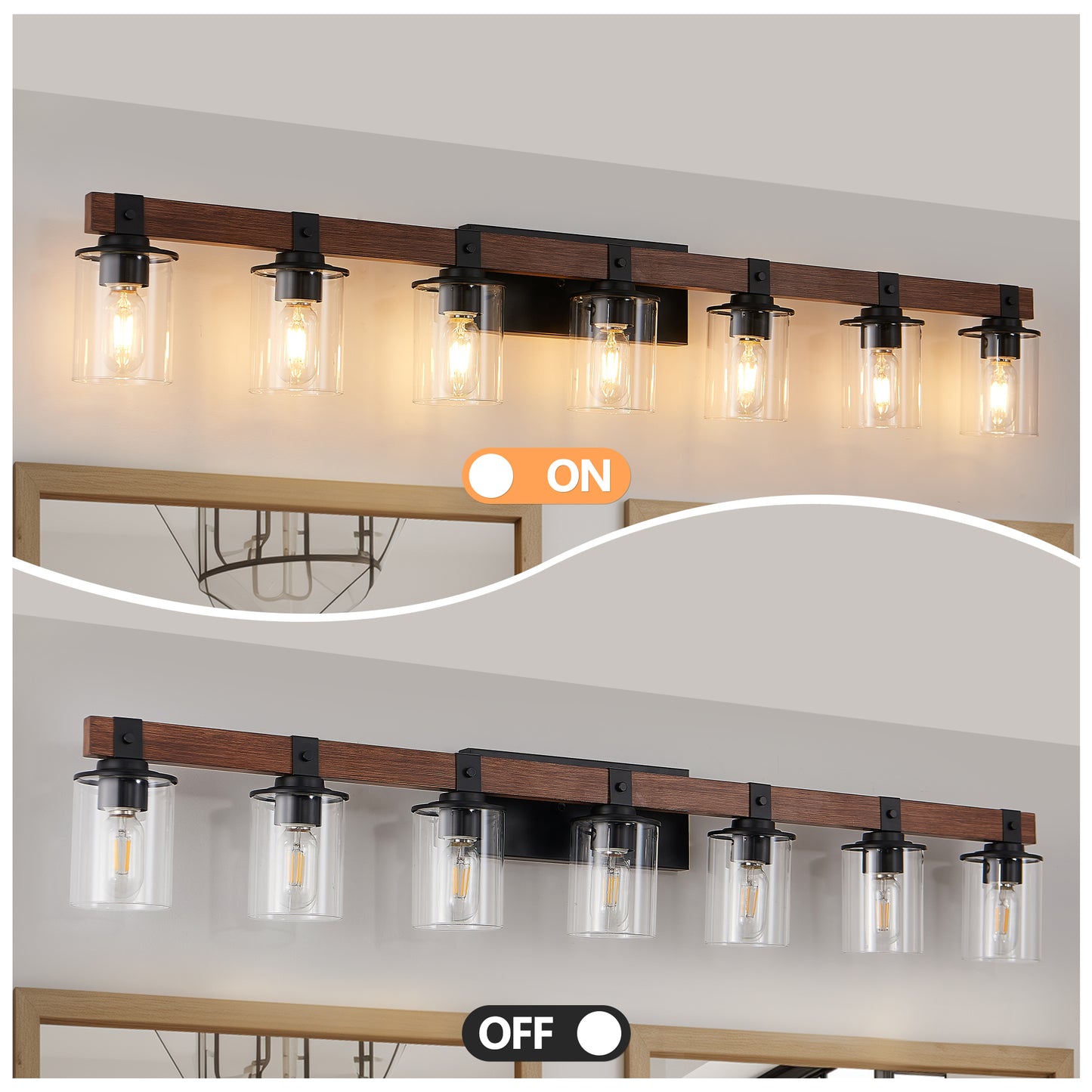 50in Rustic 7-Light Bathroom Vanity Wall Sconce - Farmhouse Industrial Lighting