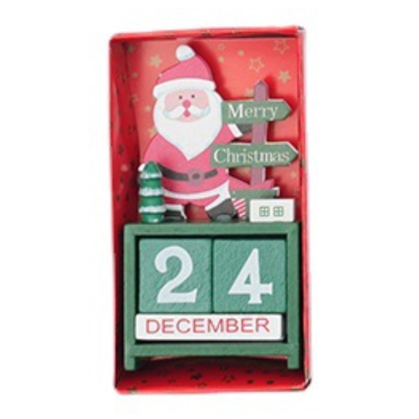 Wooden Christmas Desk Calendar - Santa & Tree Design