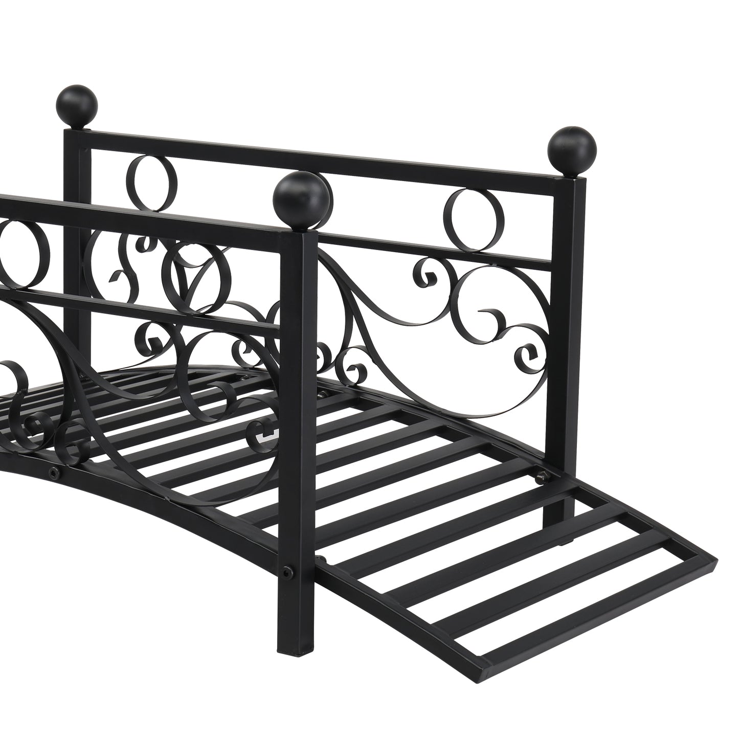 Metal Garden Bridge Outdoor Patio Pond Bridge with Powder-Coated Finish and Security Guardrail - Black