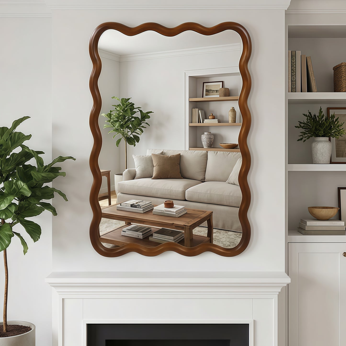 Wavy Rectangle Solid Wood Frame Decorative Mirror - 24x36