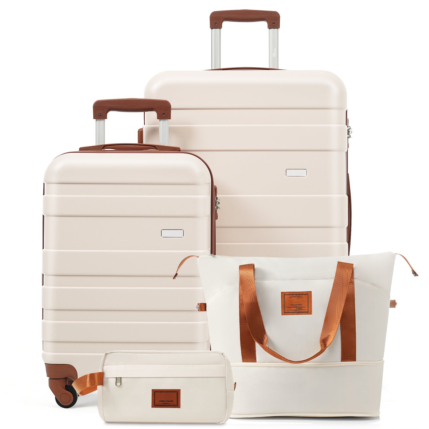 4-Piece Luggage Set - 20in Carry-On, 28in Checked Suitcase, Travel Duffel, Toiletry Bag - Ivory