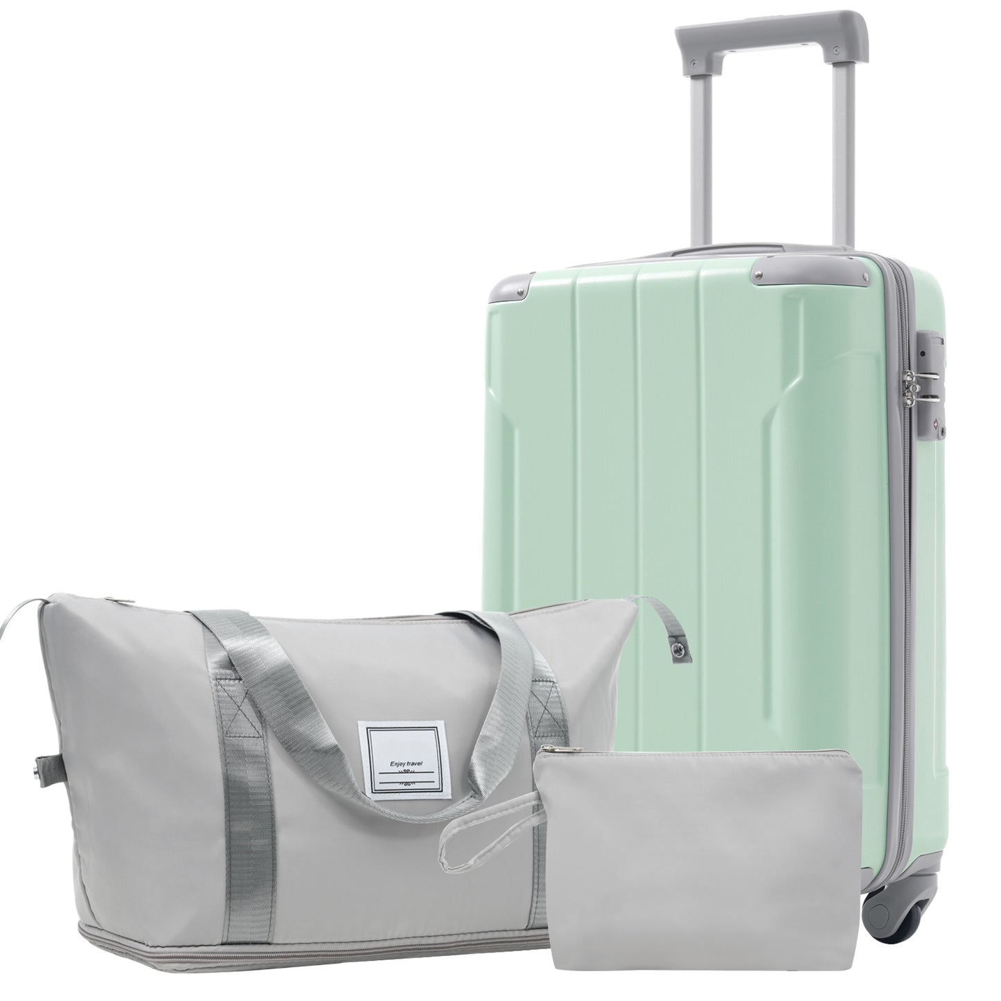 20 Inch Carry-On Luggage Set - 3 Piece Hardshell Suitcase & Duffel Bag - Soft Lime