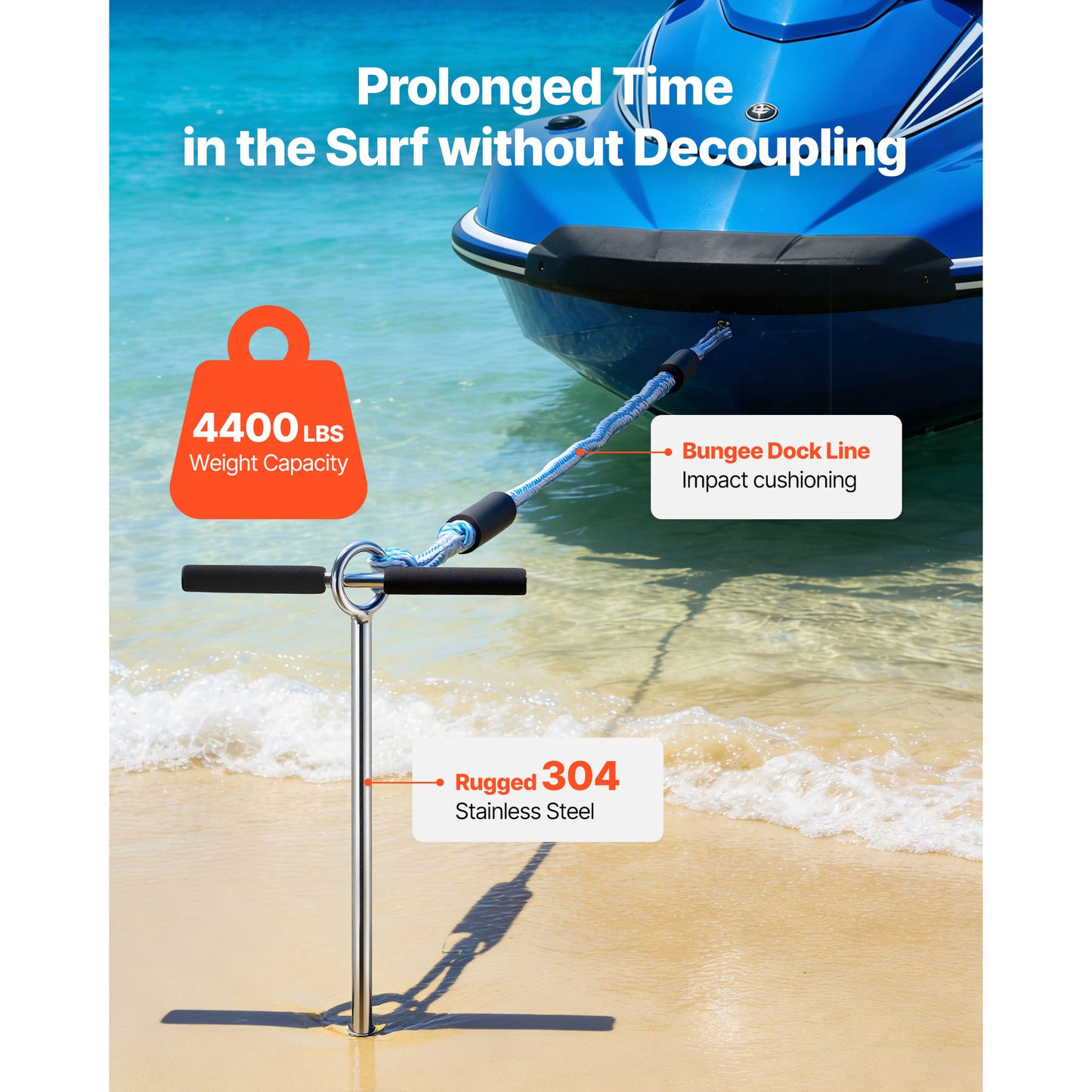 Stainless Steel Sand Anchor - 36 Inch Beach Boat Anchor for Kayaks, Jet Skis & Pontoons