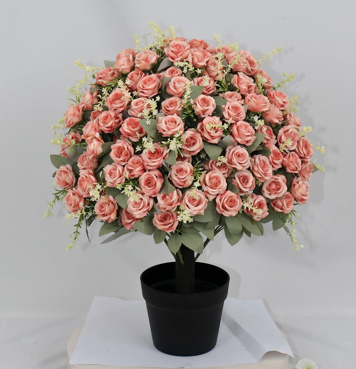 24-Inch Lifelike Artificial Rose Plant in Pot - Pink & Green