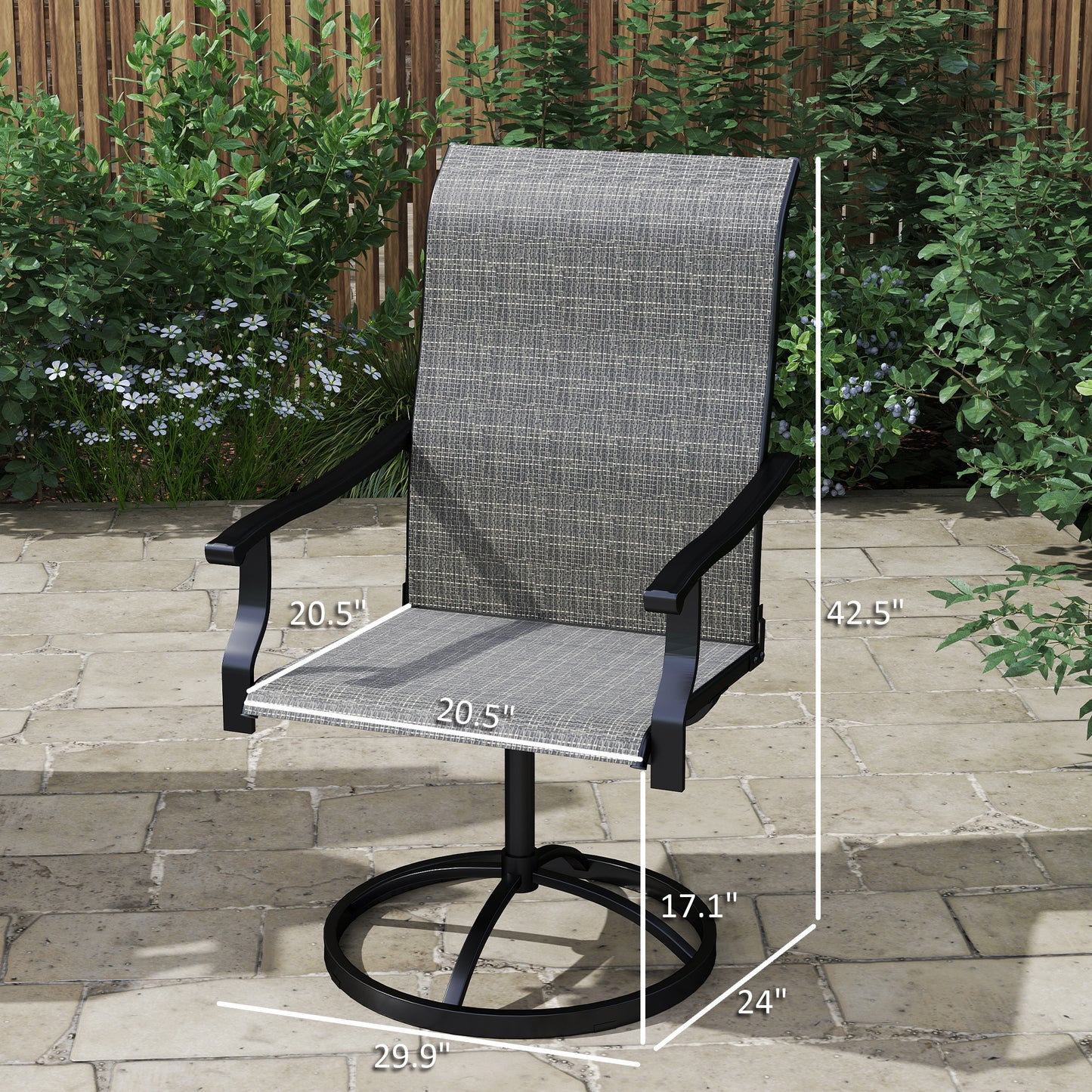 Outdoor Swivel Chairs Set of 2 - High Back Patio Seating, Gray