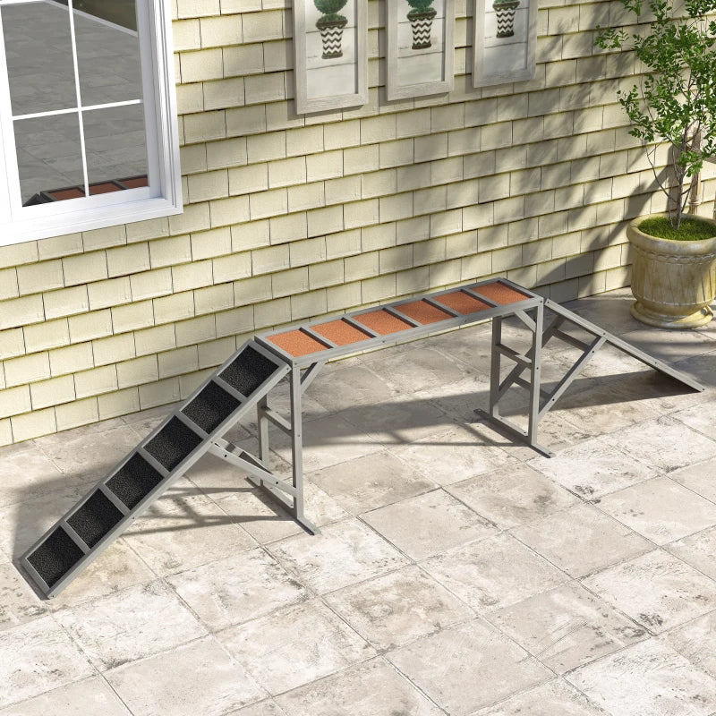 Dog Agility Ramp with Safety Bar Non-Slip Surface for Training - Gray