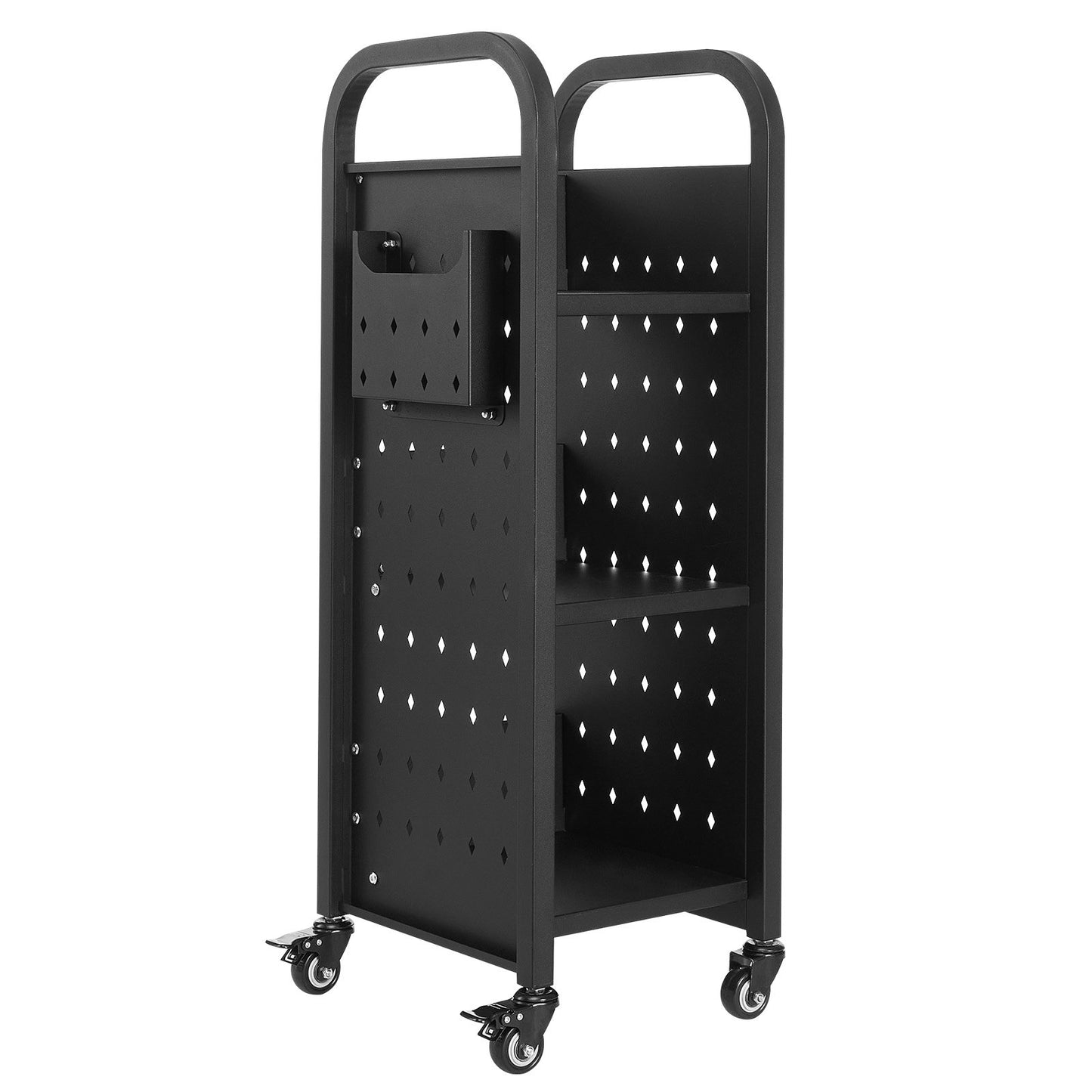 3-Tier Rolling Book Cart with L-Shaped Shelves - Black, Heavy Duty, Mobile Storage