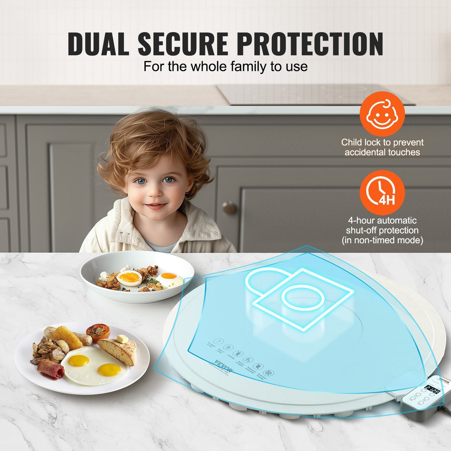 Electric Food Warming Tray with Temperature Control - Rollable Buffet Warmer, White