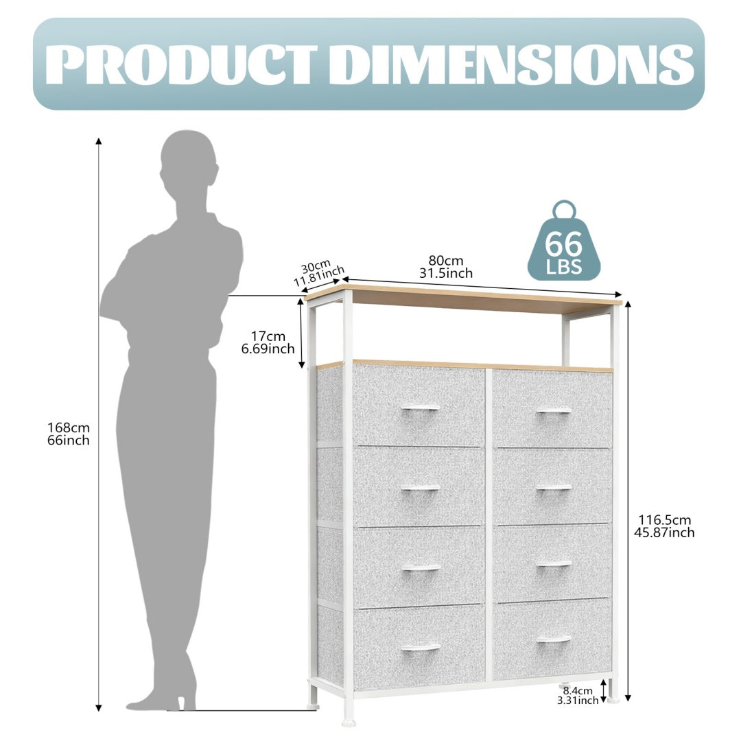 Light Grey Wooden Storage Unit with 8 Shelves and Drawers