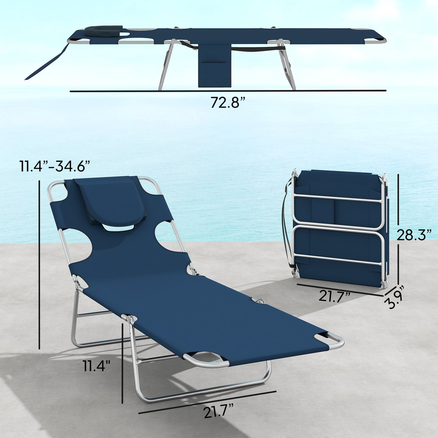 2 Adjustable Tanning Chairs with Face Hole - Dark Blue