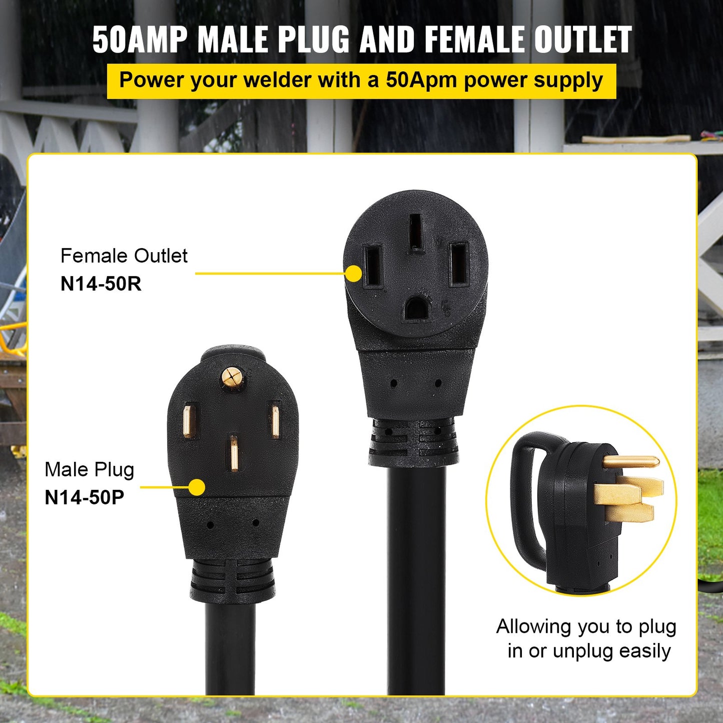 36Ft 50Amp RV Power Extension Cord with Handles - Heavy-Duty Copper Wire