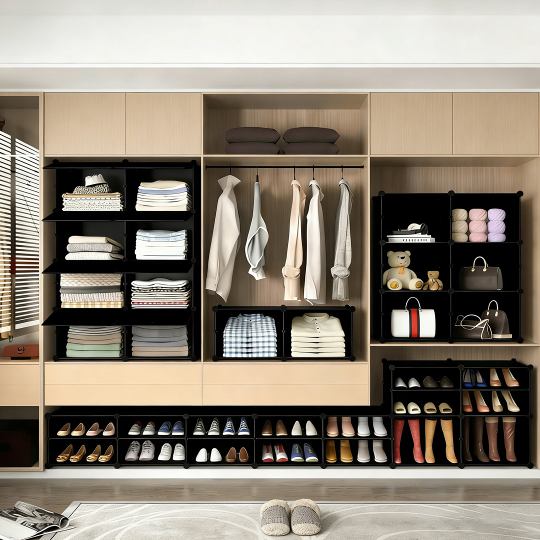 8-Layer Shoe Storage Cabinet with Dust-Proof Door - Black