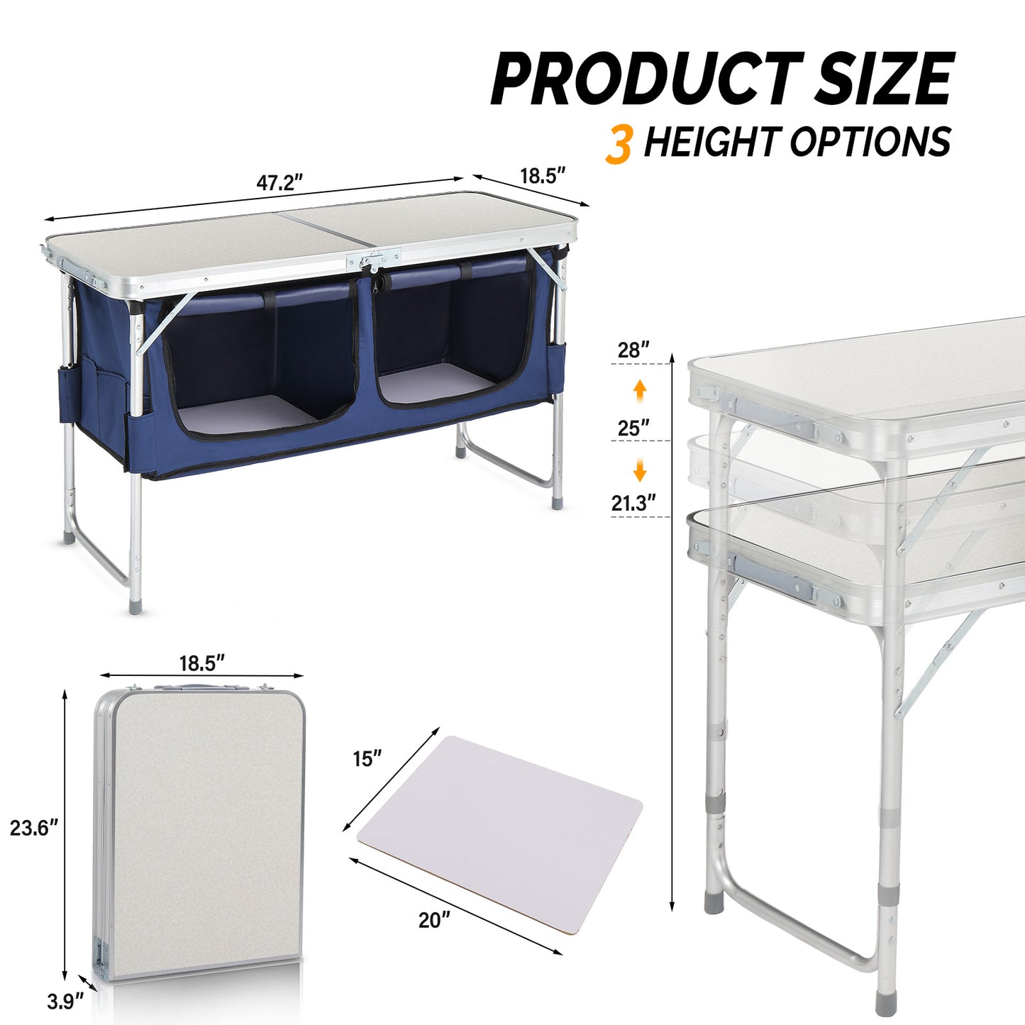 4ft Aluminum Folding Camping Table with Storage Compartments