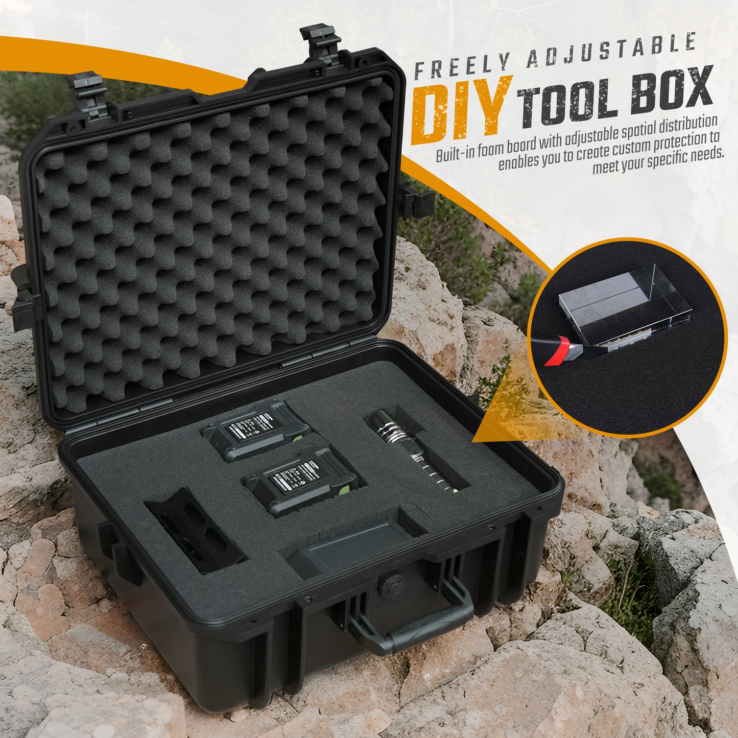 18.9x16.5x8.7 Inch Hard Case, Portable Weather Waterproof Protective