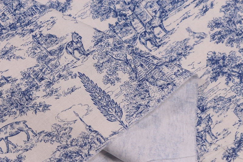 Vintage Blue Print Fabric - Cotton Muslin Textile for Sewing & Crafts 90x110CM