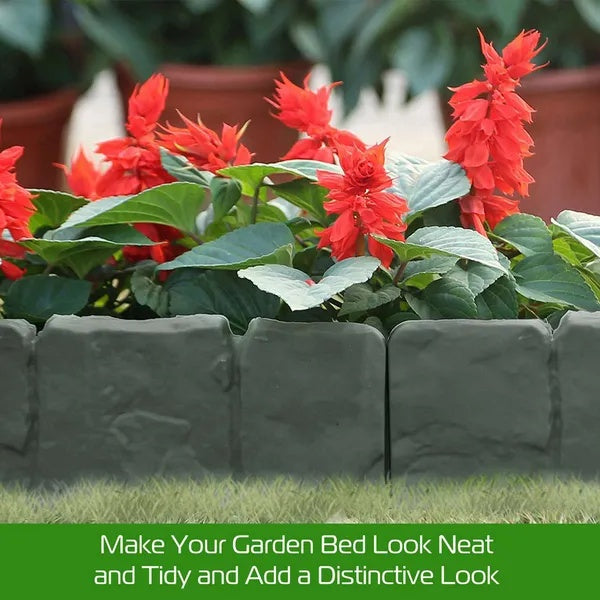 Pebble Effect Plastic Lawn Edge Border Set - Garden Bed Border Fence, 20 Pieces Grey