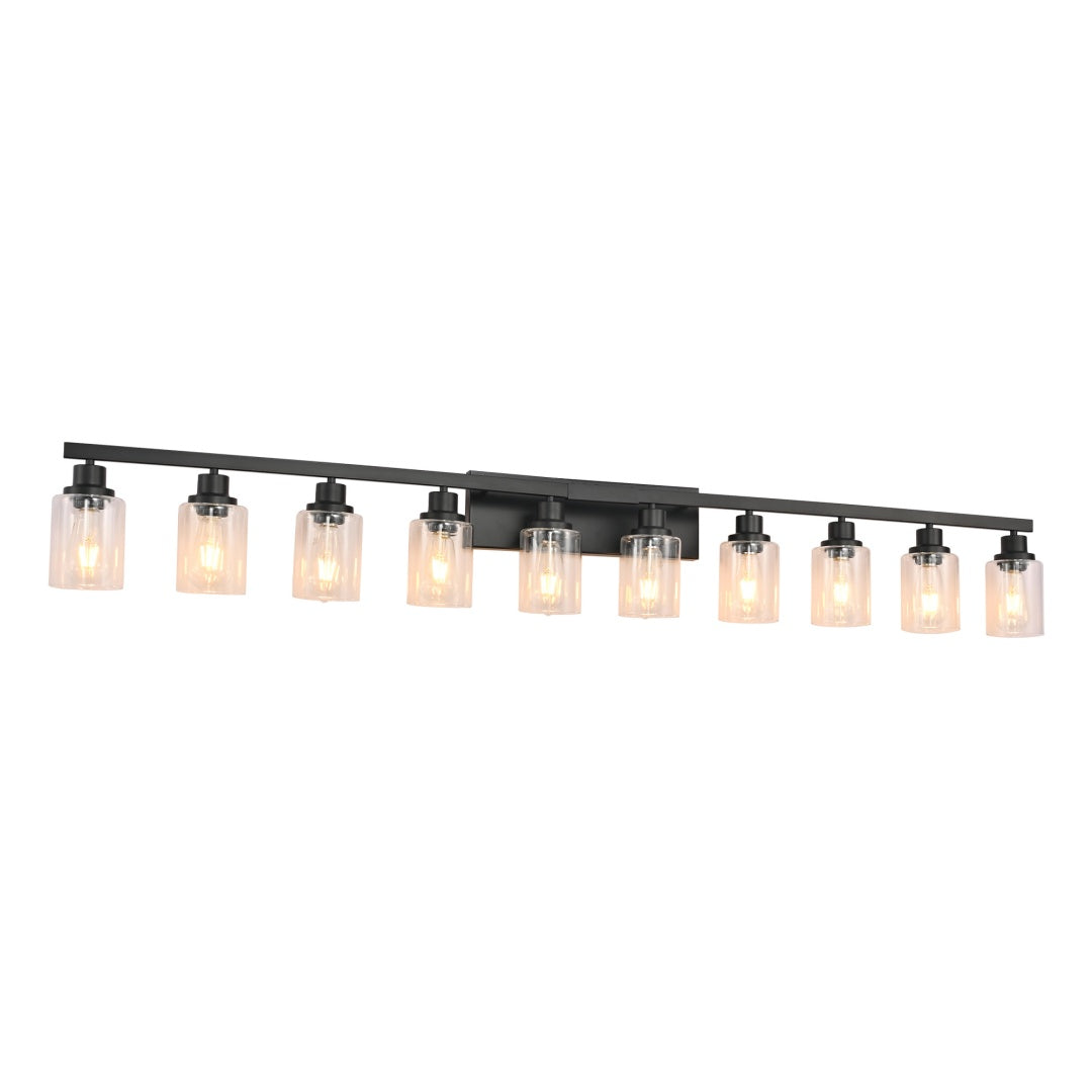 10-Light Matte Black Bathroom Vanity Light Fixture - Modern Wall Mount