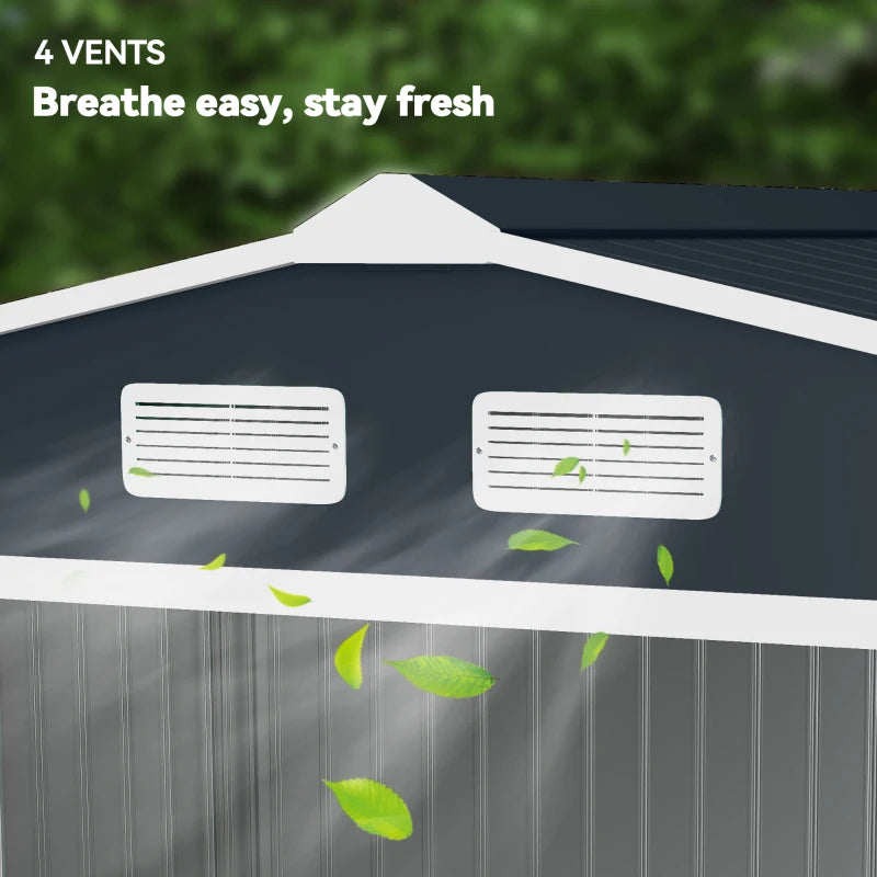 Outdoor Metal Storage Shed 9x6 ft with Foundation Kit - Weatherproof Garden Tool Storage