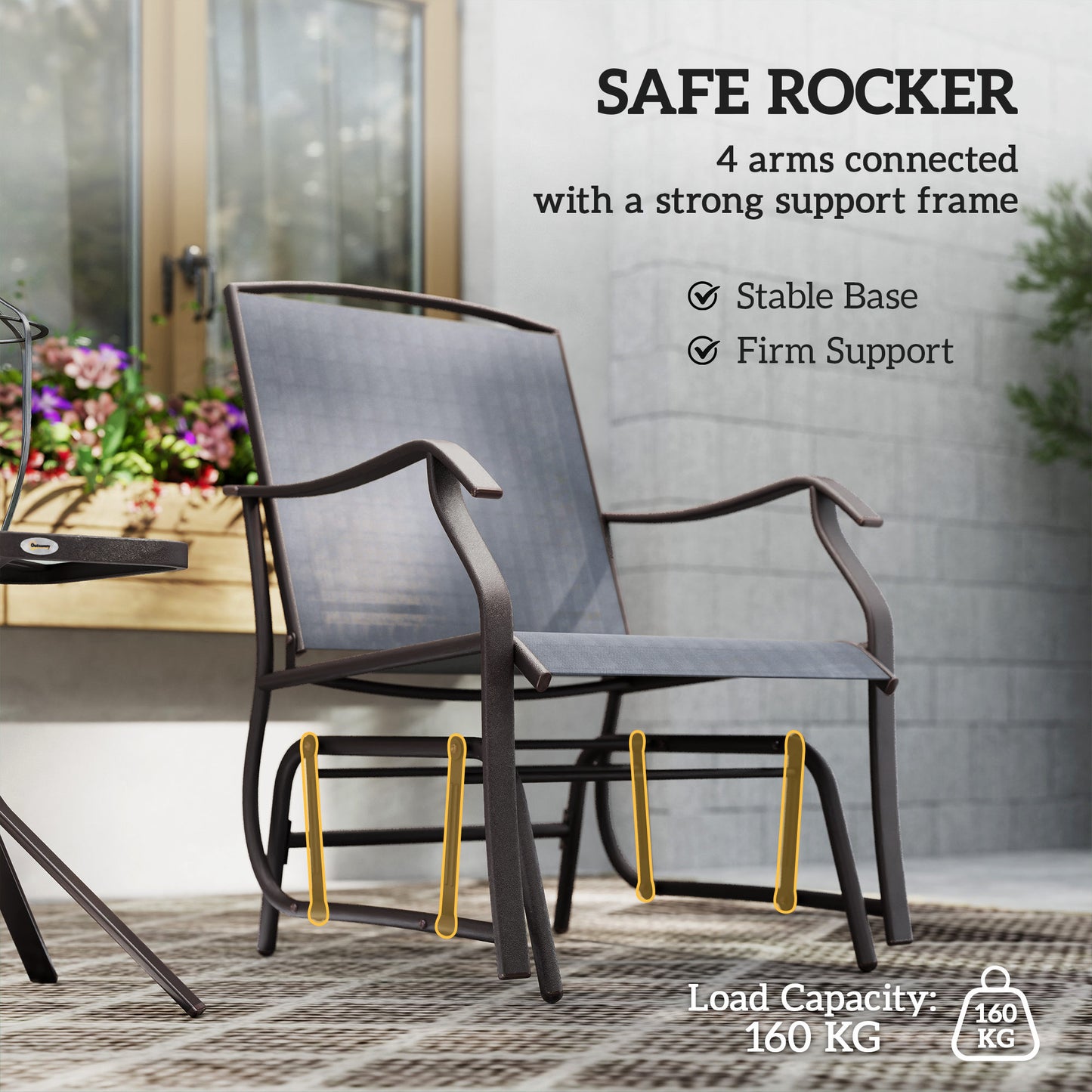 3-Piece Outdoor Glider Chair Set with Glass Coffee Table - Gray