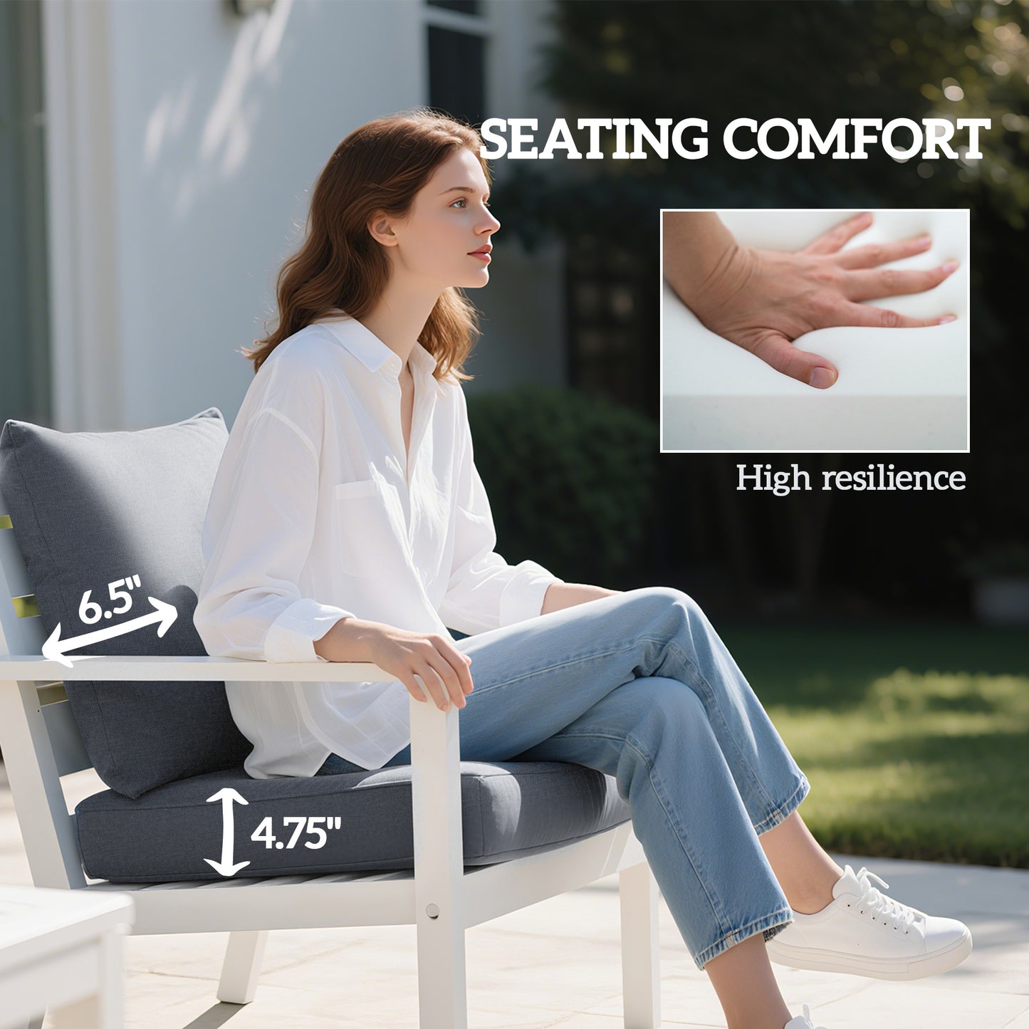 Patio Chair Cushions Set of 4 - Fade Resistant Gray