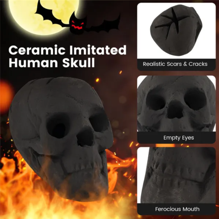 Realistic Human Skull Fire Pit Decoration for Halloween
