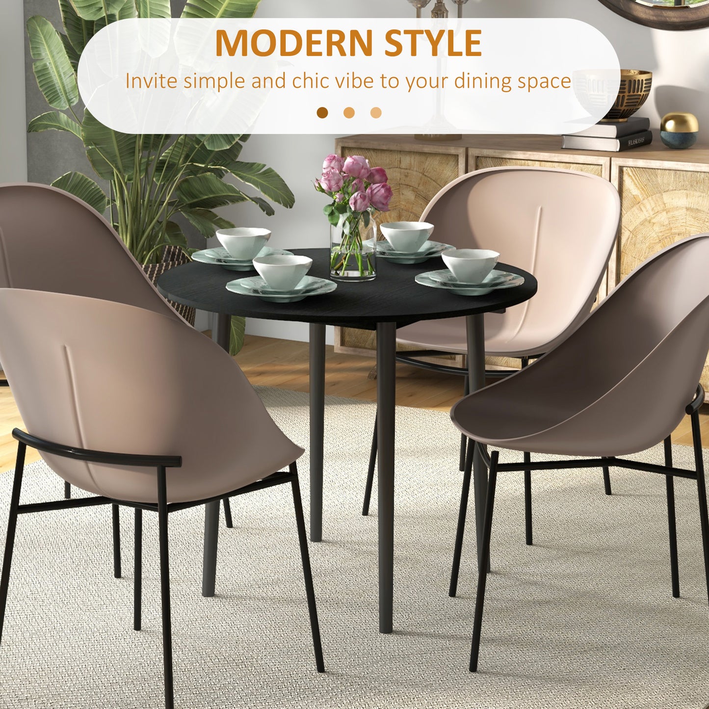 Round Drop Leaf Folding Dining Table - Distressed Black