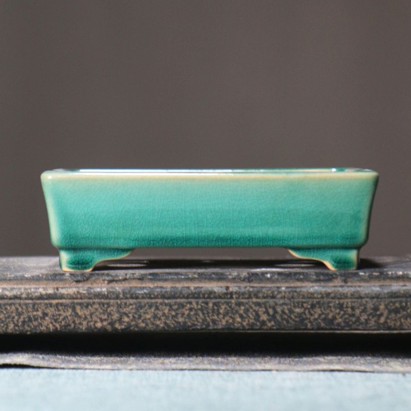 Ceramic Flowerpot with Rectangular Design - Green, White, Blue - 13.6x9.7cm
