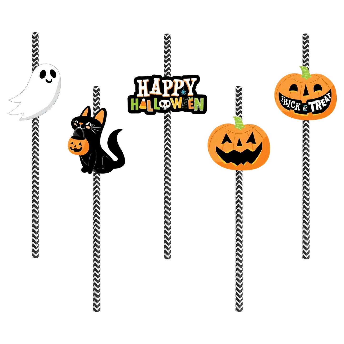 25-Pack Halloween Decorative Straws - Multicolor Paper Straws