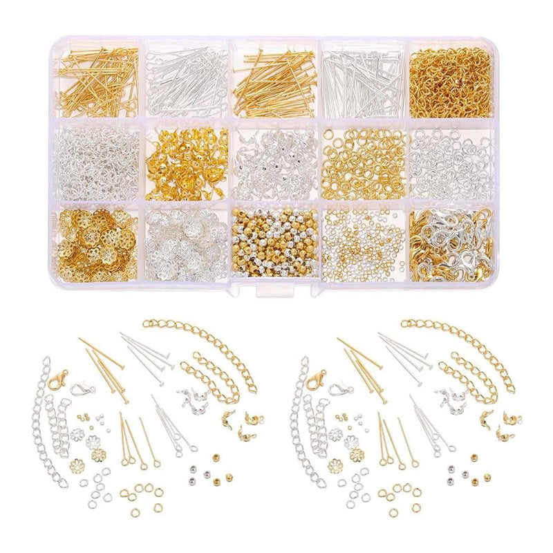 15-Grid Gold and Silver Earring Making Kit with Lobster Buckles