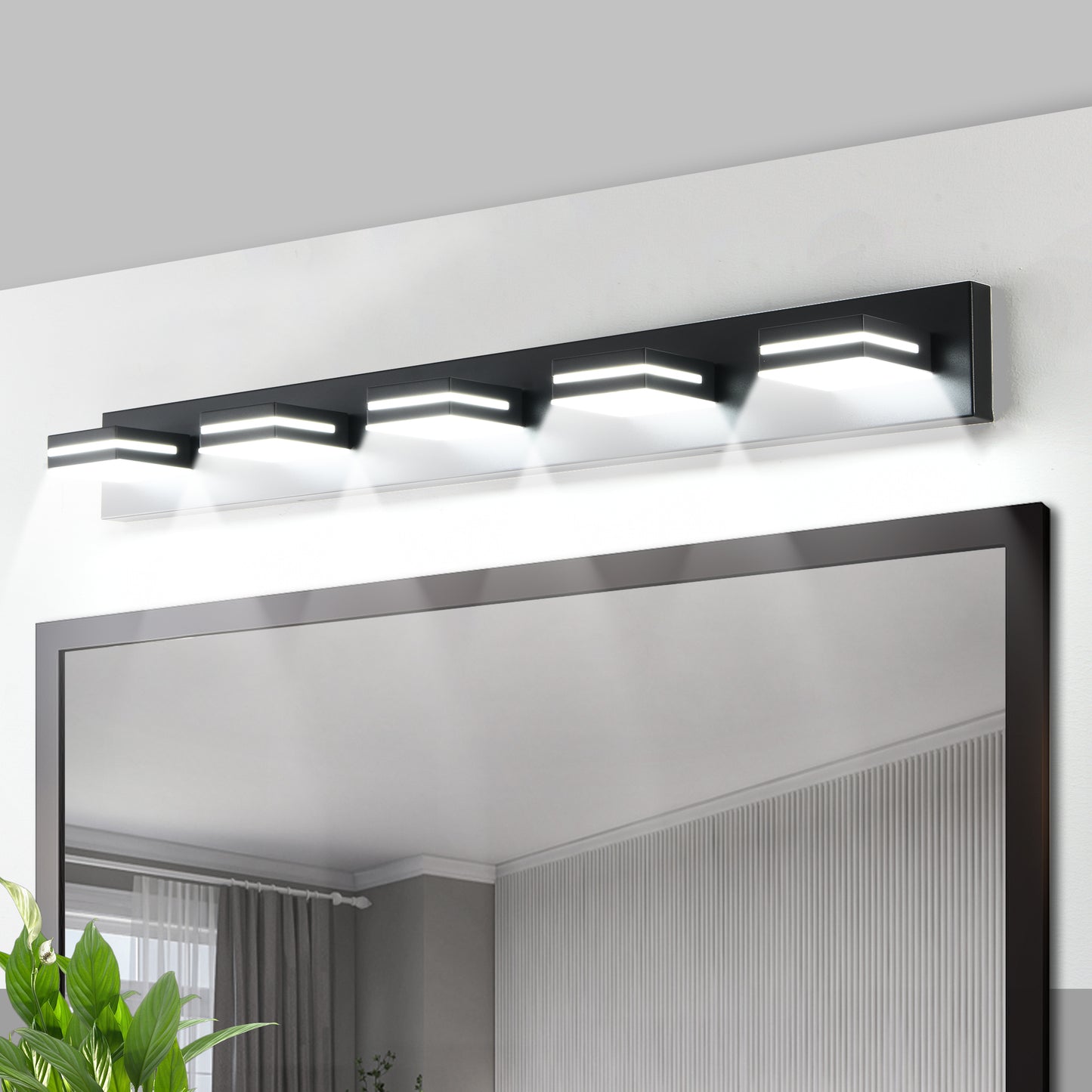 Modern Black LED Vanity Light - 5-Light Wall Sconce for Bathroom