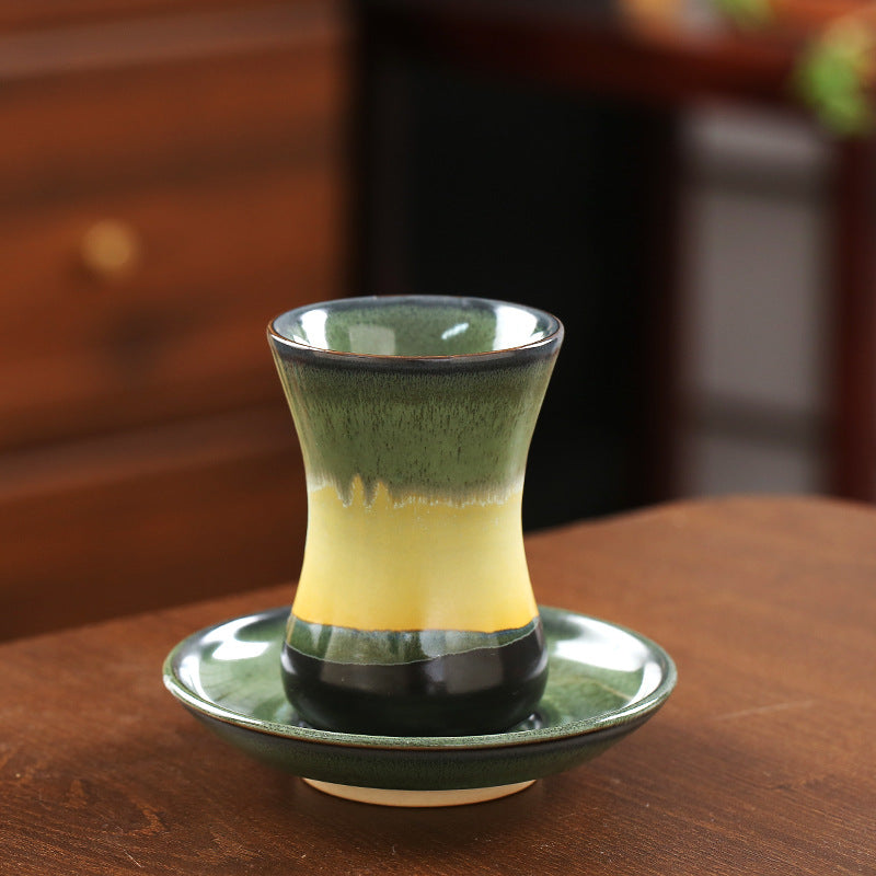 Chinese Ceramic Tapered Handled Tea Cup with Saucer - 125ml