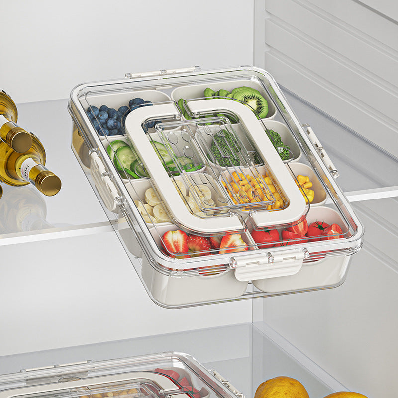 8-Compartment Food Storage Tray with Lid - Fruit Snack Organizer, Cream White
