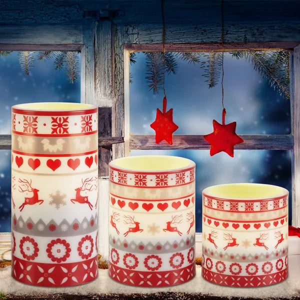 3Pcs Christmas Flameless LED Candles with Remote Control & Timer