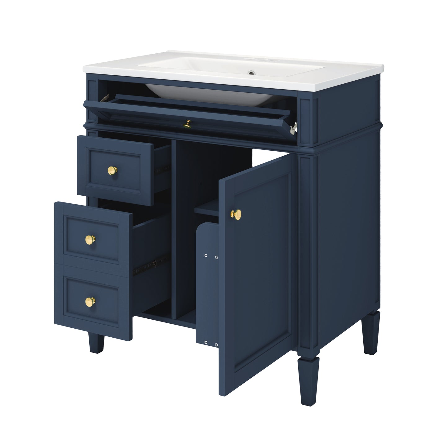 30'' Blue Bathroom Vanity with Ceramic Sink & Storage Drawers