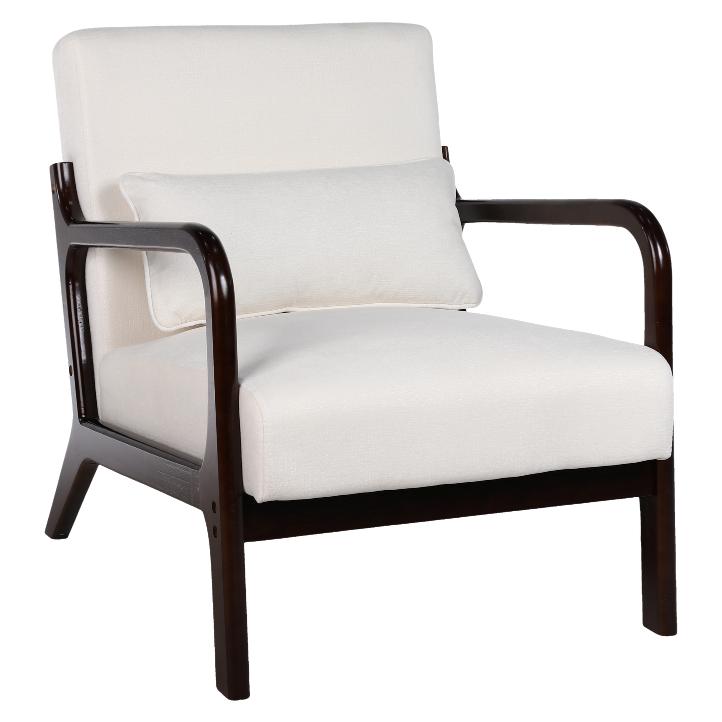 Mid Century Modern Accent Chair with Solid Wood Frame - Beige