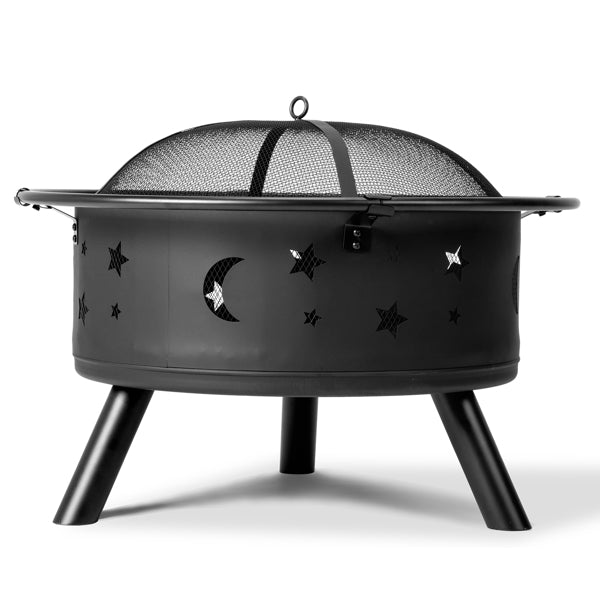 30-Inch Black Metal Fire Pit for Garden and Outdoor Use