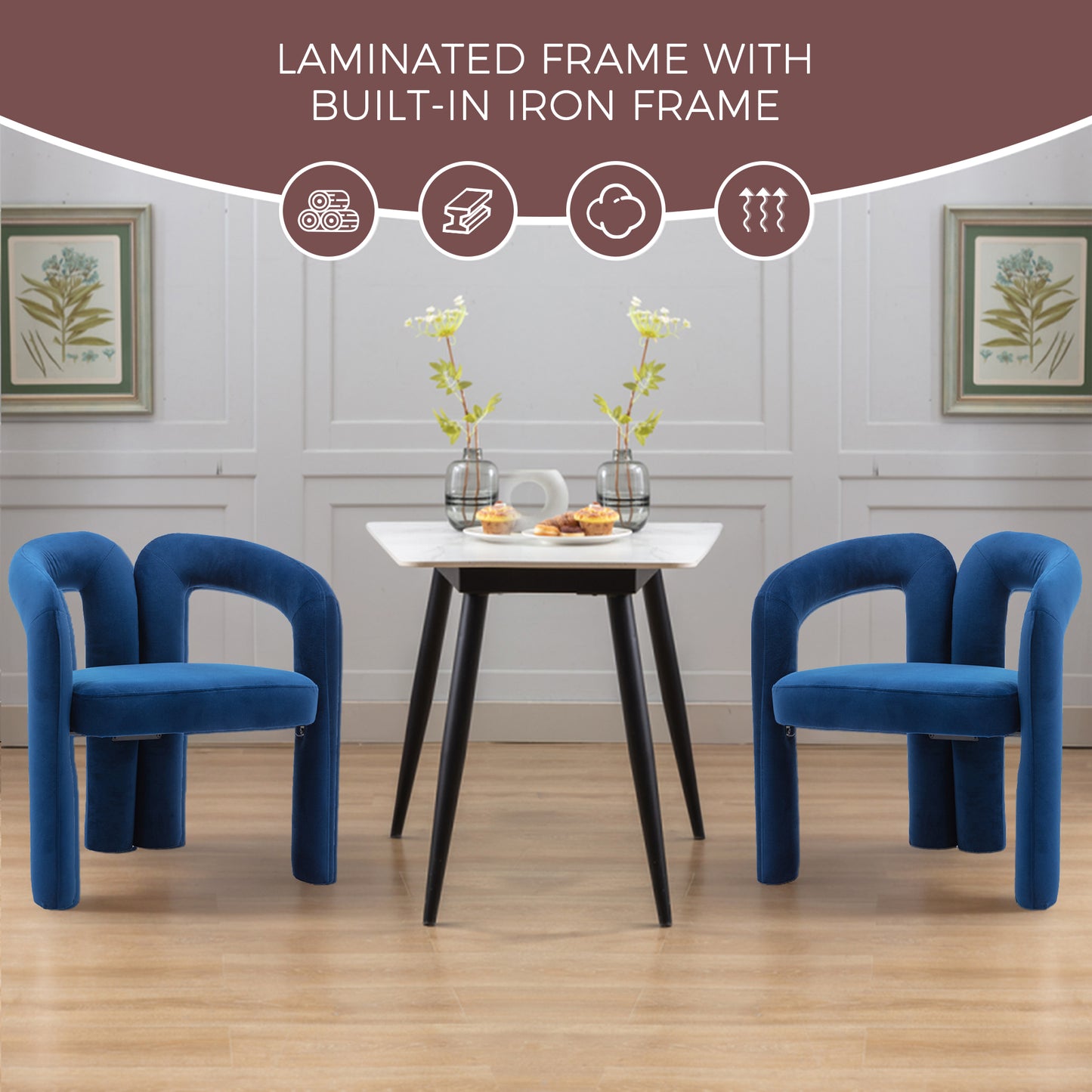 Velvet Upholstered Accent Dining Chair Set of 2 - Navy
