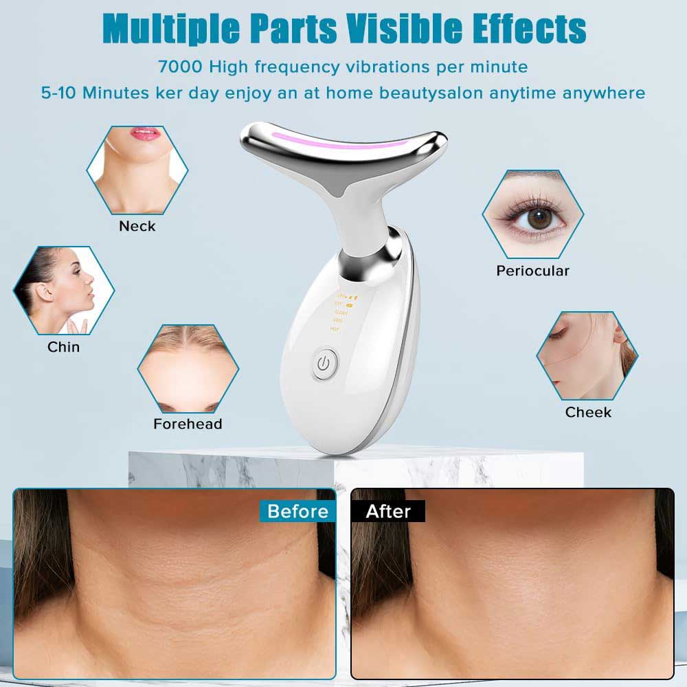 Facial & Neck Massager with LED Light Therapy, Heat, and EMS Vibration