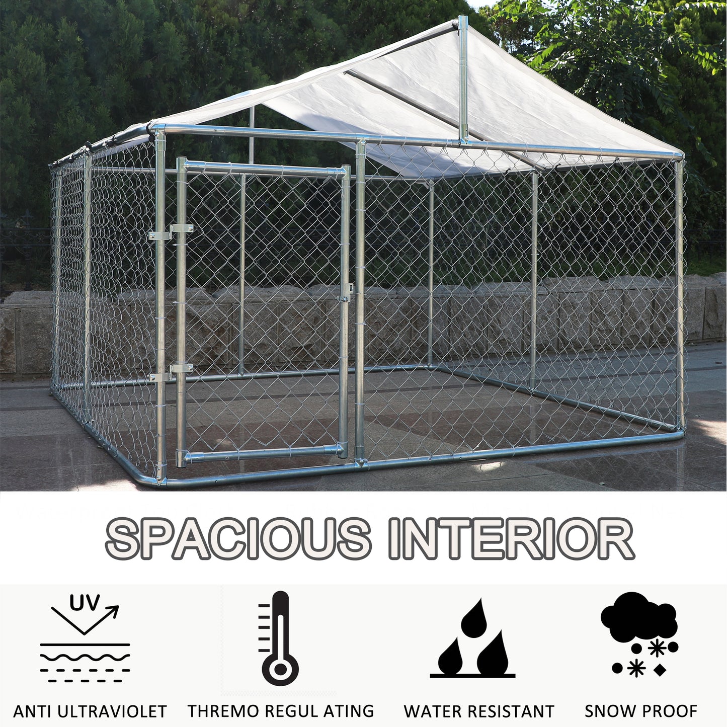 Large Heavy-Duty Outdoor Dog Kennel with Shade - Gray