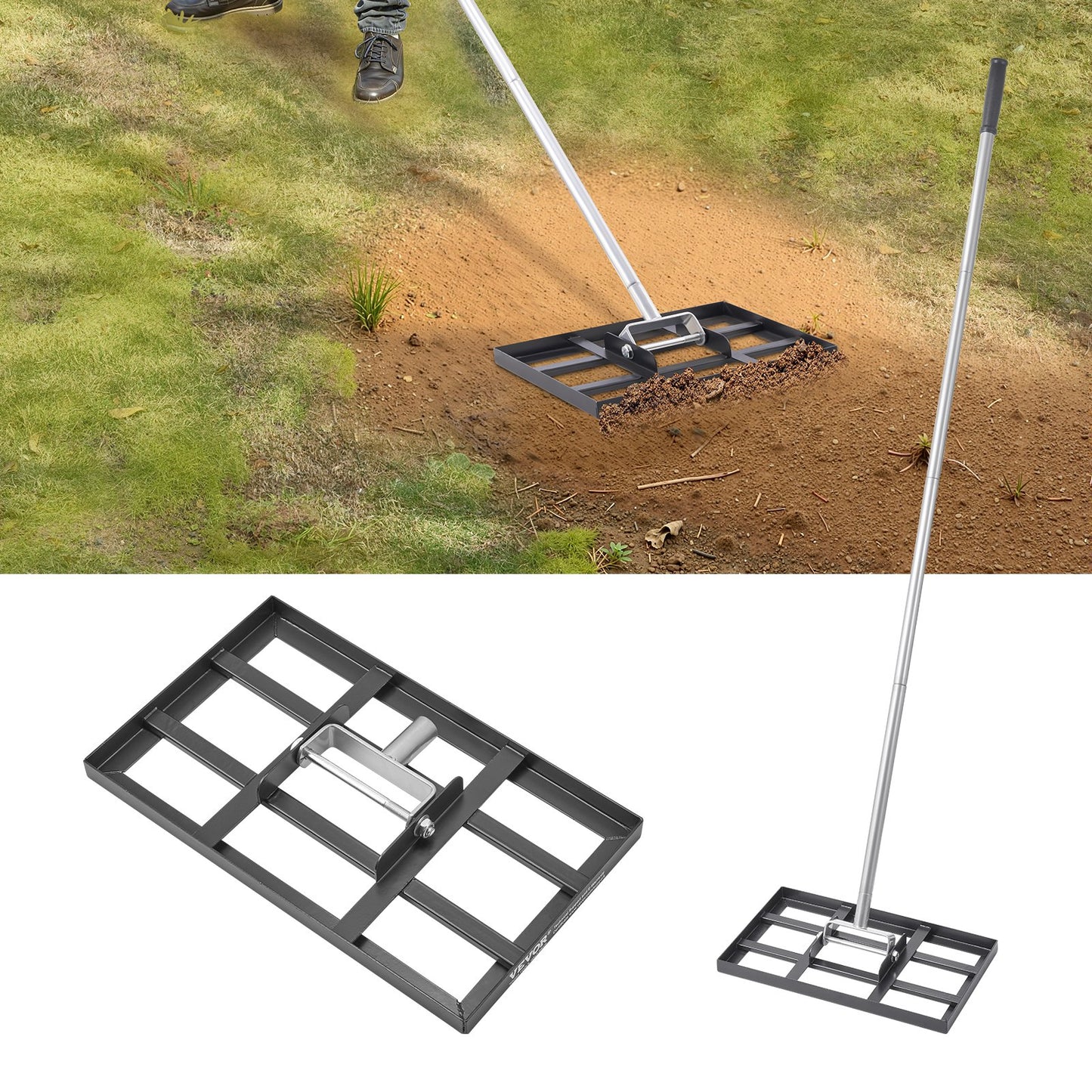 Heavy Duty Lawn Leveling Rake with 78-Inch Adjustable Handle for Yard & Golf Course