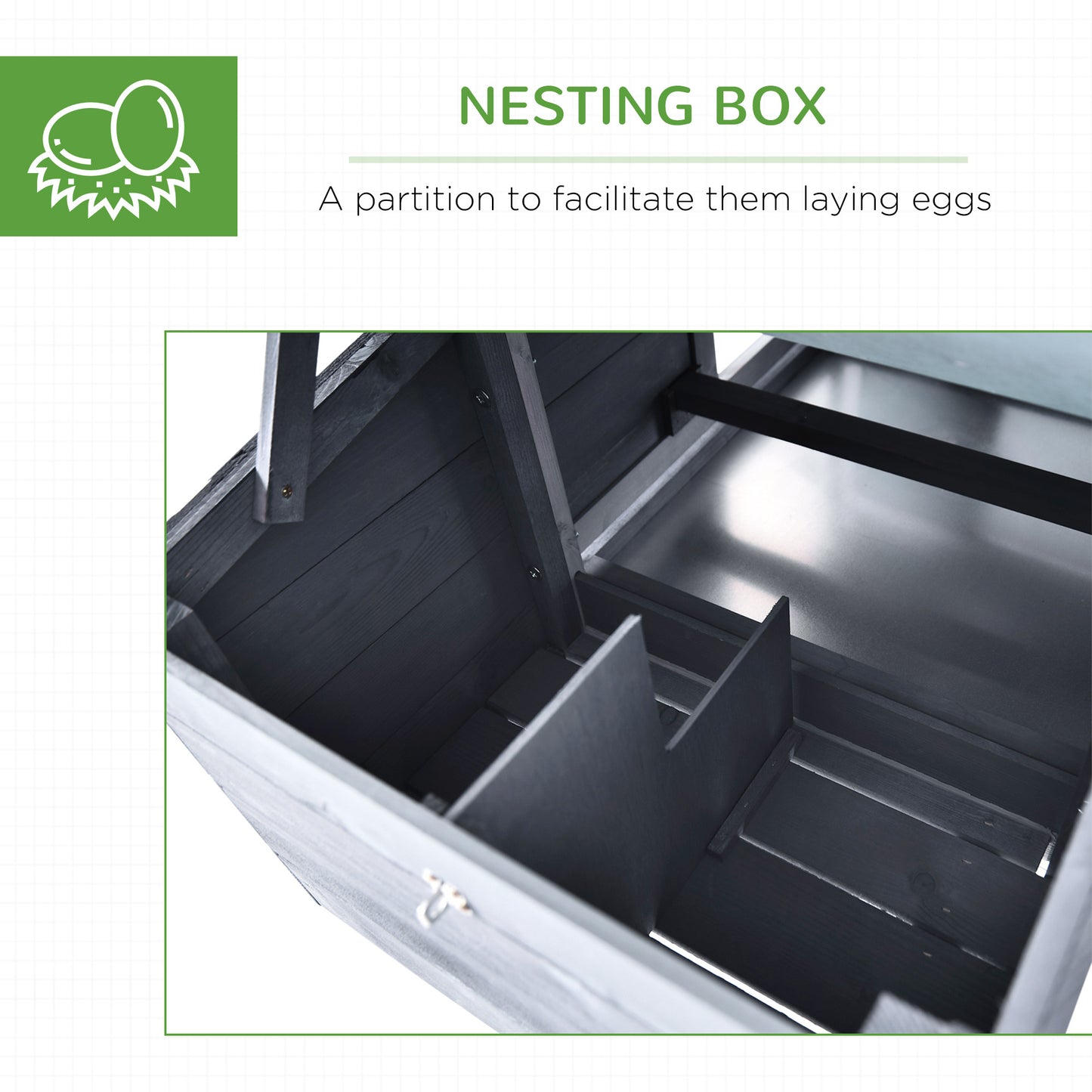 Small Wooden Chicken Coop with Nesting Box & Removable Tray - Gray, 925x575x260mm