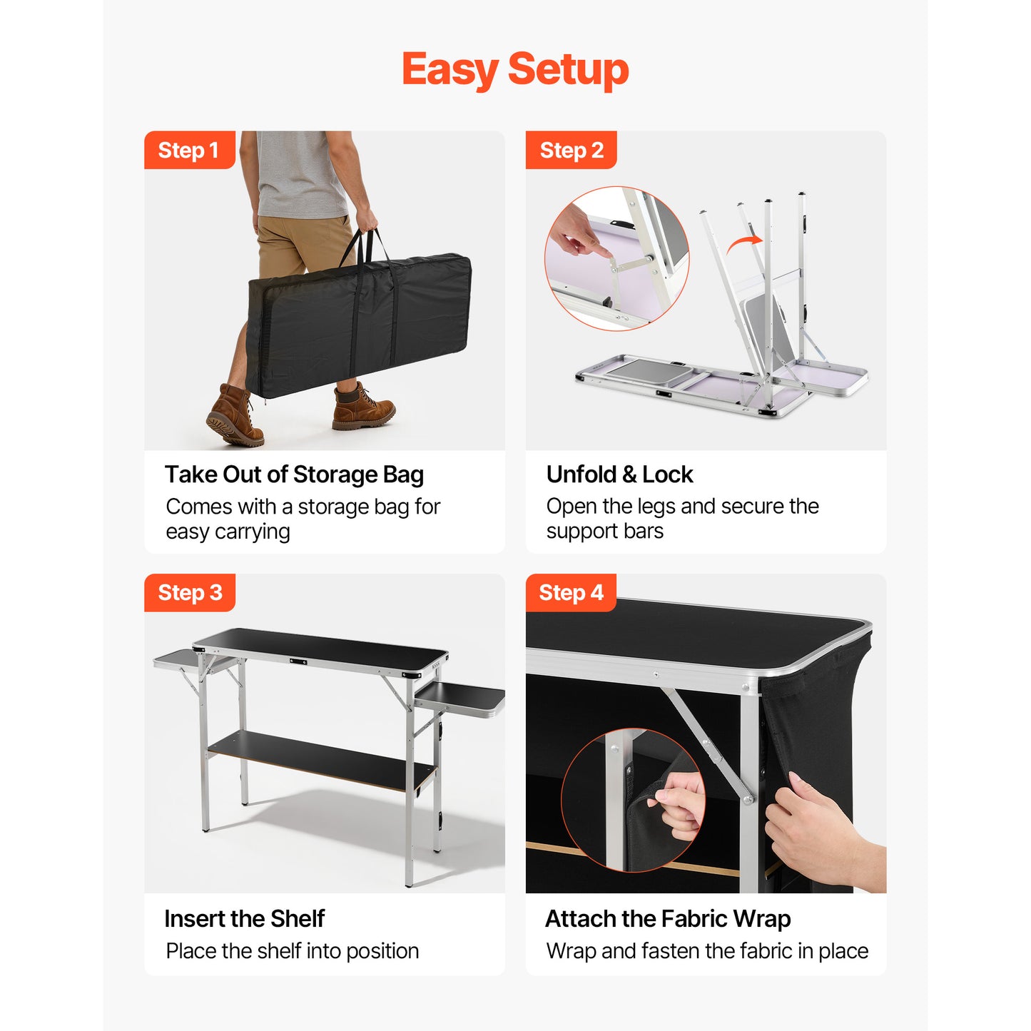 Folding Portable Bar Table 43.3x15.4x34.6 In with Carry Bag & Storage Shelf