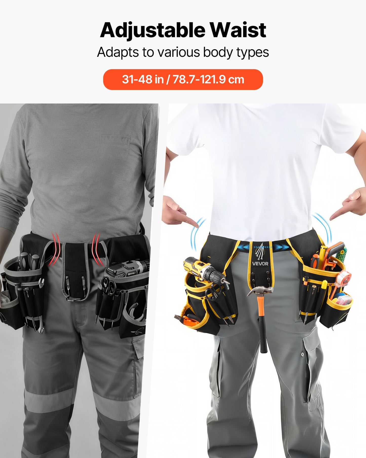 Magnetic Tool Belt with 28 Pockets Heavy Duty Adjustable Work Organizer for Construction & Carpentry