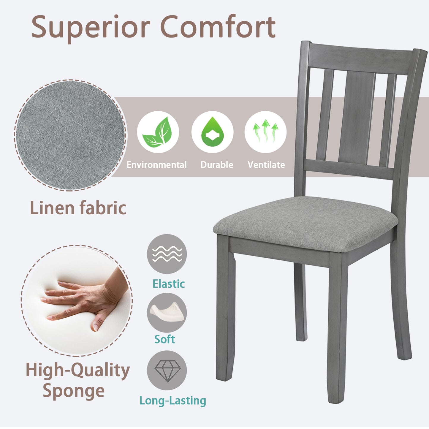 Upholstered Dining Chairs Set of 4 - Gray Wooden Kitchen Chairs